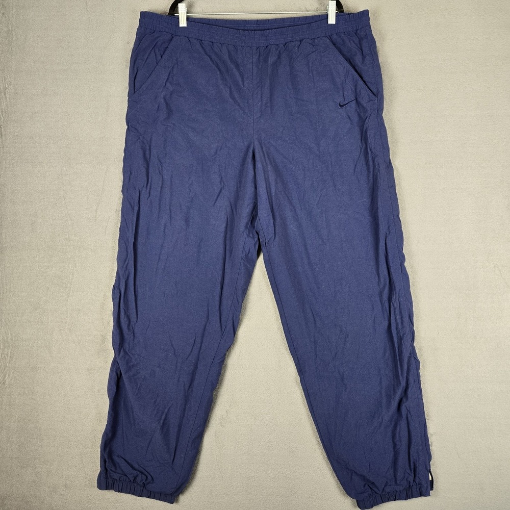 Vintage 90s Nike Track Pants Mens XL Swoosh Windbreaker Blue Lined Drawstring‎